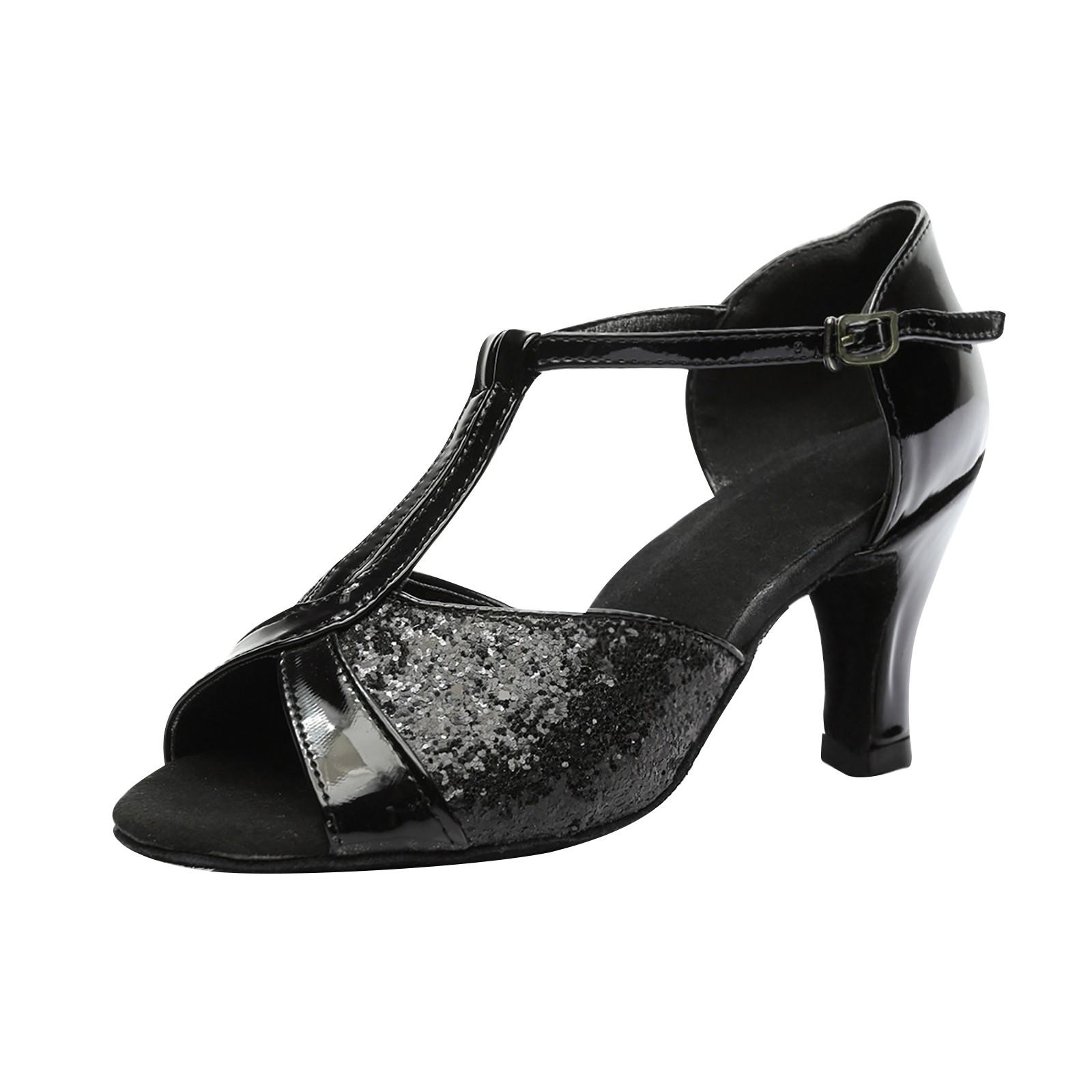 Damen Farbe Mode Rumba Walzer Prom Ballsaal Latein Tanzschuhe Sandalen 39 schwarz von Joom DACH