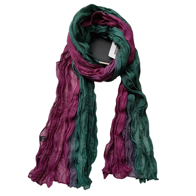 Damen Farbverlauf Knitter Schal - Leichter, Weicher, Atmungsaktiver Schal - Lange Stola, Retro Ethno Stil Schal, Böhmischer Strandresort Stola Schal von Joom DACH