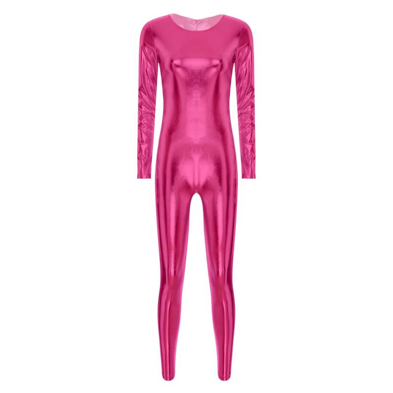 Damen-Festival-Overall mit metallischem Rundhalsausschnitt und langen Ärmeln, einteiliger Ganzkörper-Bodysuit 3XL heißes rosa von Joom DACH