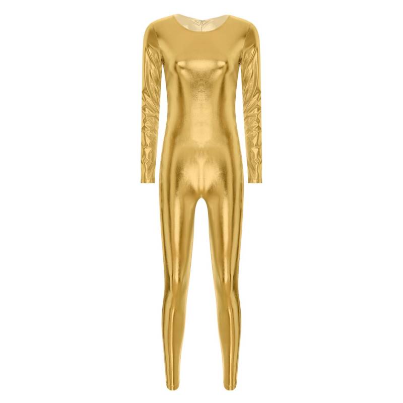 Damen-Festival-Overall mit metallischem Rundhalsausschnitt und langen Ärmeln, einteiliger Ganzkörper-Bodysuit M gold von Joom DACH