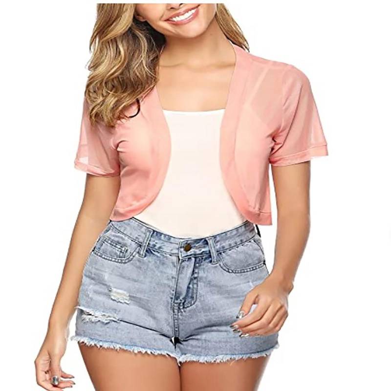 Damen Festlich Schwarz Blau Weiß Chiffon Bolero Jäckchen Brautjäckchen Cardigan Bolero Kurzarm Damen Für Abendkleider S rosa von Joom DACH