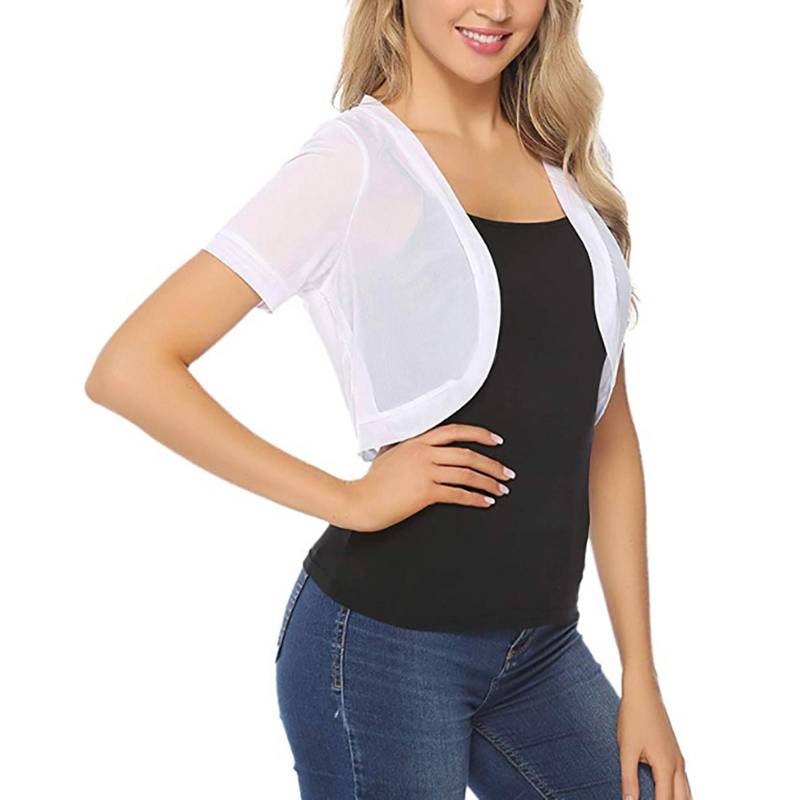 Damen Festlich Schwarz Blau Weiß Chiffon Bolero Jäckchen Brautjäckchen Cardigan Bolero Kurzarm Damen Für Abendkleider S weiß von Joom DACH