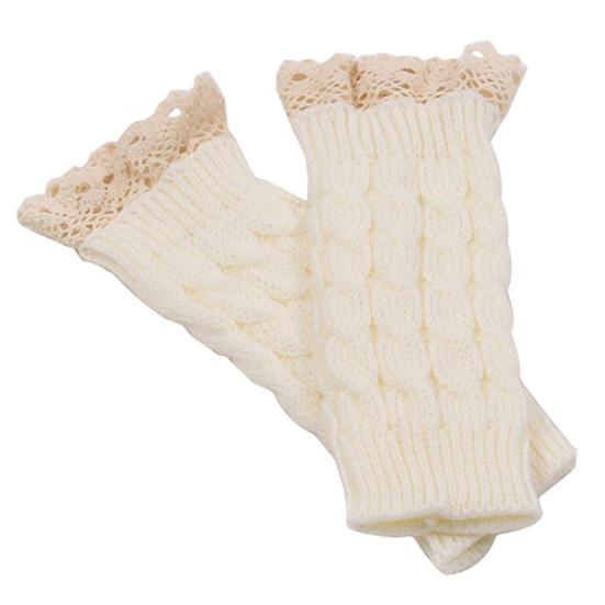 Damen Fingerlose Spitzenhandschuhe Weich Gestrickt Warm Lange Fäustlinge Handgelenkwärmer Wintergeschenk weiß von Joom DACH
