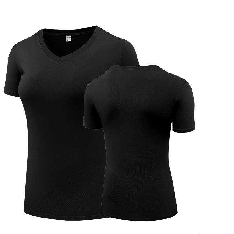 Damen Fitness T-Shirts Schnelltrocknend Elastische Yoga Sport Kurzarm Blusen Strumpfhosen Gym Lauf Tops 4XL schwarz von Joom DACH