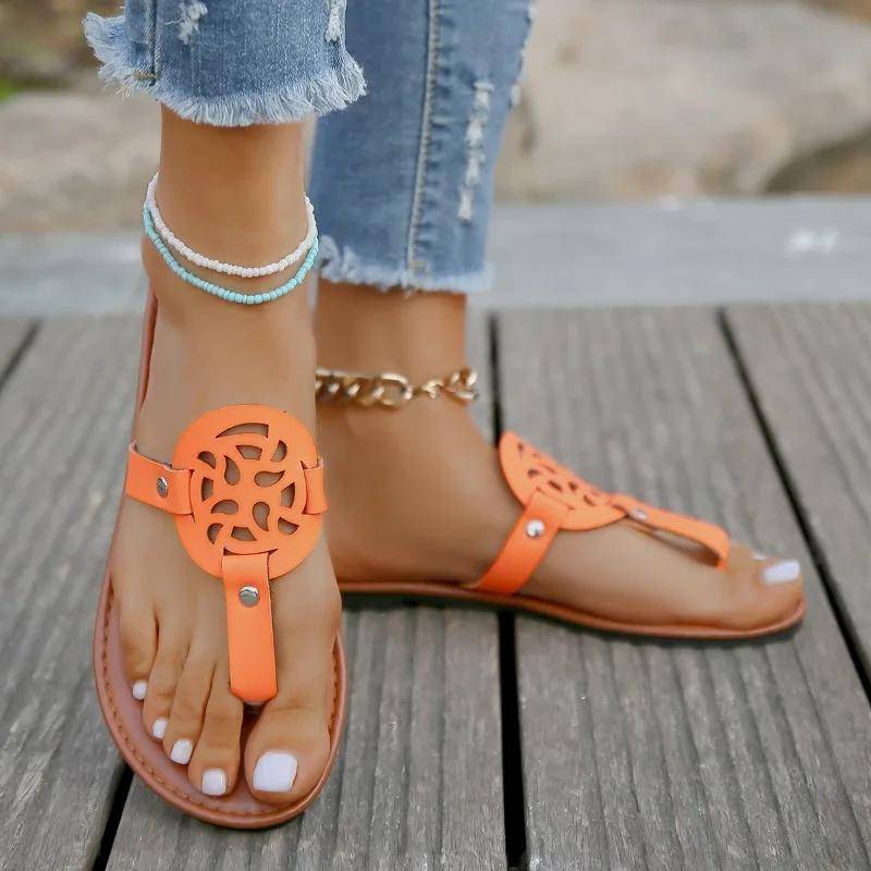 Damen Flache Hausschuhe Sommer Übergröße Damen Flip Flops Retro Zehenfrei Lässige Pantoletten für Damen Outdoor Damen Zehensandalen 36 orange von Joom DACH