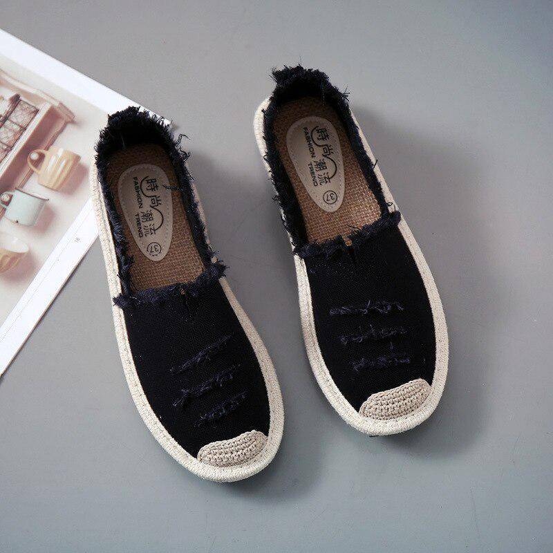Damen Flache Schuhe Slip On Damen Canvas Lazy Loafers Atmungsaktive Espadrilles Frühling Herbst Schuhe 35 schwarz von Joom DACH