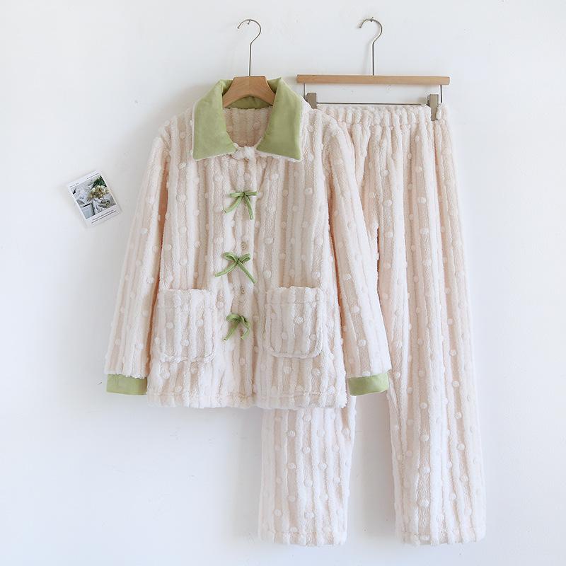 Damen Flanell Dicke Schlafbekleidung Locker Lässig Korallenfleece 2-teiliger Pyjama Winter Einfarbig Chinesischer Stil Nachtwäsche Locker Loungewear XL weiß von Joom DACH