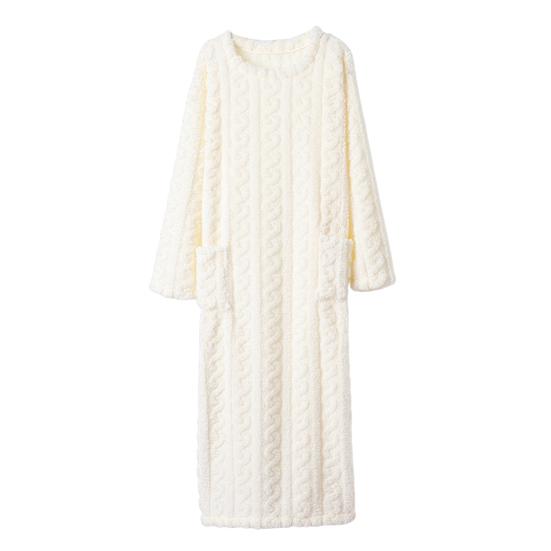 Damen Flanell Nachthemd Flauschig Plüsch Warm Rundhals Nachtwäsche Locker Winter Pullover Nachtkleid mit Taschen One Size von Joom DACH