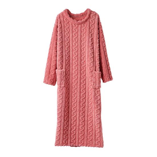 Damen Flanell Nachthemd Flauschig Plüsch Warm Rundhals Nachtwäsche Locker Winter Pullover Nachtkleid mit Taschen One Size von Joom DACH