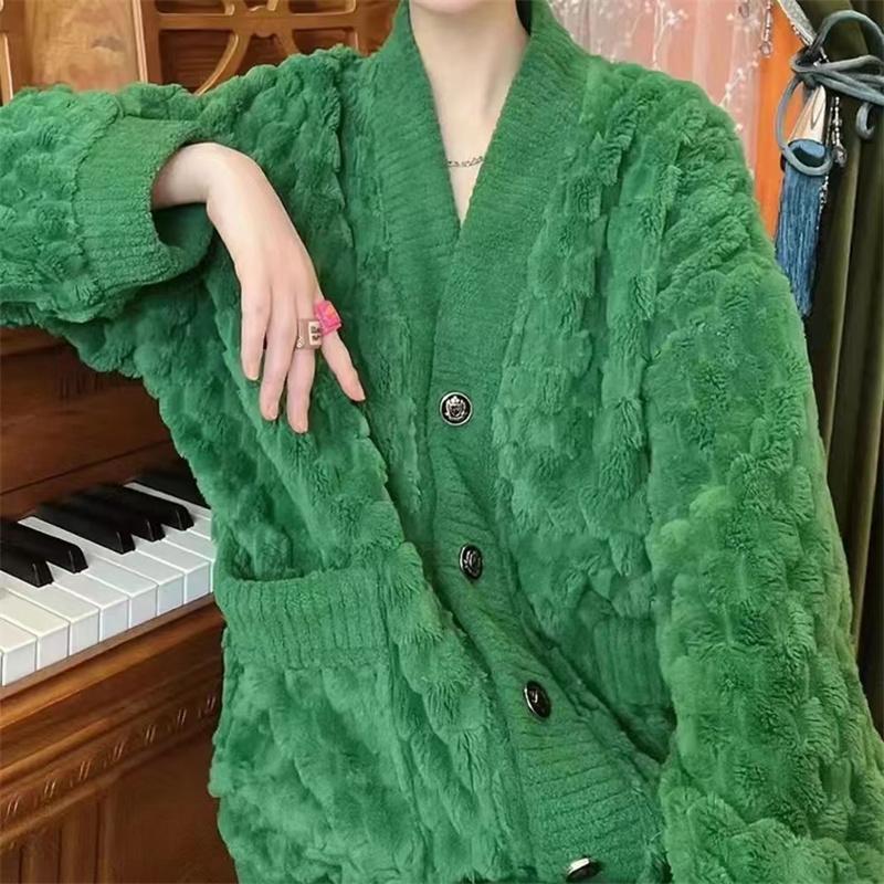 Damen Flanell Strickjacke Home Fur Einfarbig Lose Korallen Fleece Pyjama Set Herbst und Winter Hosen Zweiteiliges Set Gestreift Rot 5XL von Joom DACH