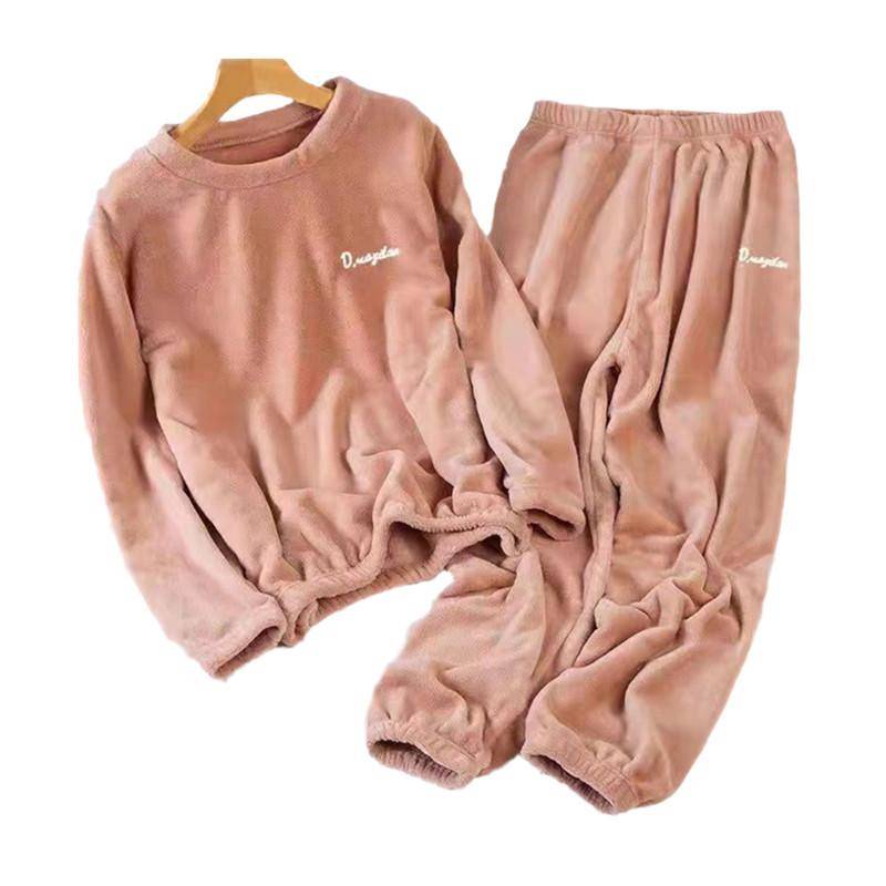 Damen Flanell Warm Home Nachtwäsche Sets Einfarbig Rundhals Fleece Dicker Pullover Lady Pyjama Langarm Hosen Casual 2Pcs XXXXXL rosa von Joom DACH