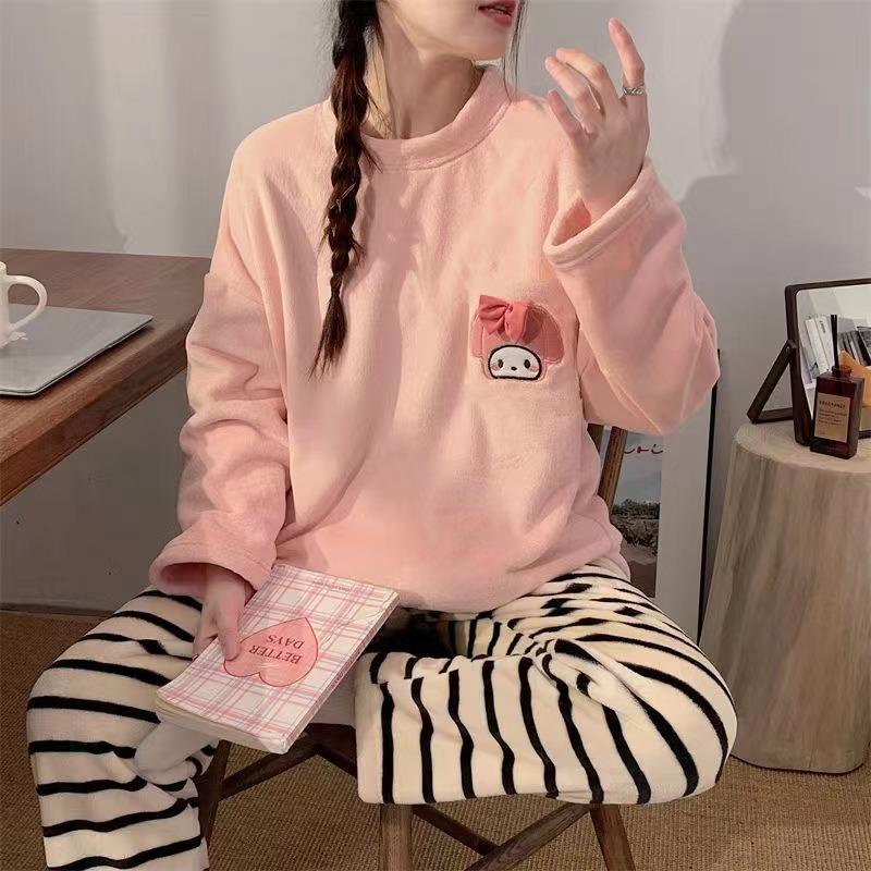 Damen Flanell- und Korallenvlies-Plaid-Pyjama-Set - Warme und weiche Nachtwäsche für Herbst/Winter M von Joom DACH