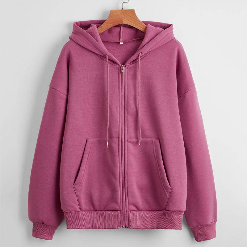 Damen-Fleece-Sweatshirt, einfarbig, langärmelig, Jacke, Reißverschluss, lässig, lockeres Oberteil L rosa von Joom DACH