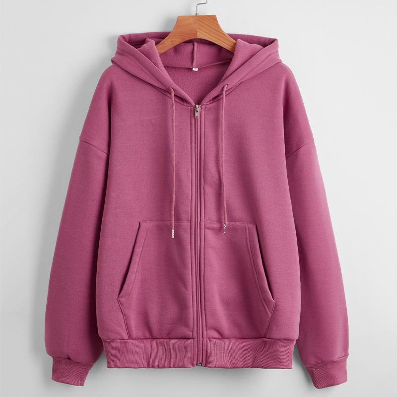 Damen-Fleece-Sweatshirt, einfarbig, langärmelig, Jacke, Reißverschluss, lässig, lockeres Oberteil M rosa von Joom DACH