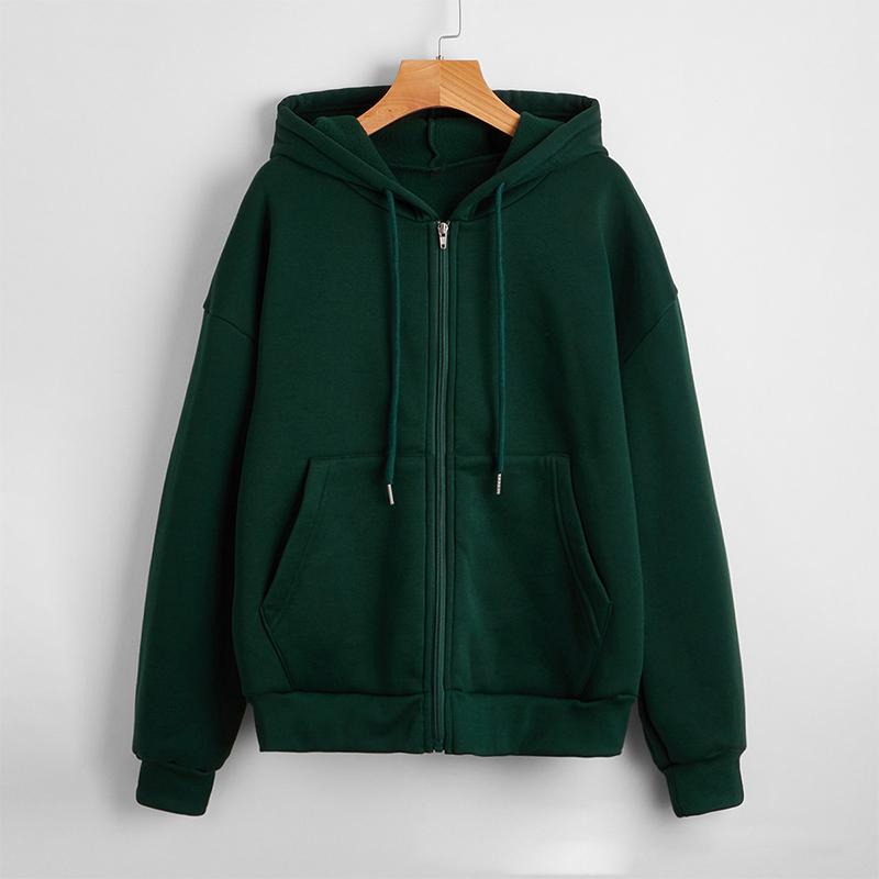 Damen-Fleece-Sweatshirt, einfarbig, langärmelig, Jacke, Reißverschluss, lässig, lockeres Oberteil M grün von Joom DACH