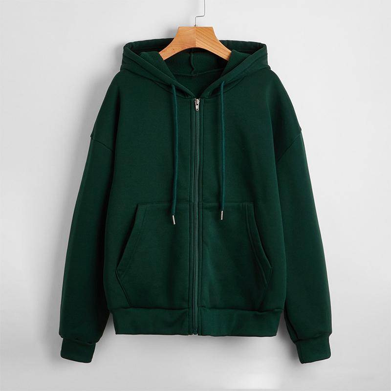 Damen-Fleece-Sweatshirt, einfarbig, langärmelig, Jacke, Reißverschluss, lässig, lockeres Oberteil M grün von Joom DACH