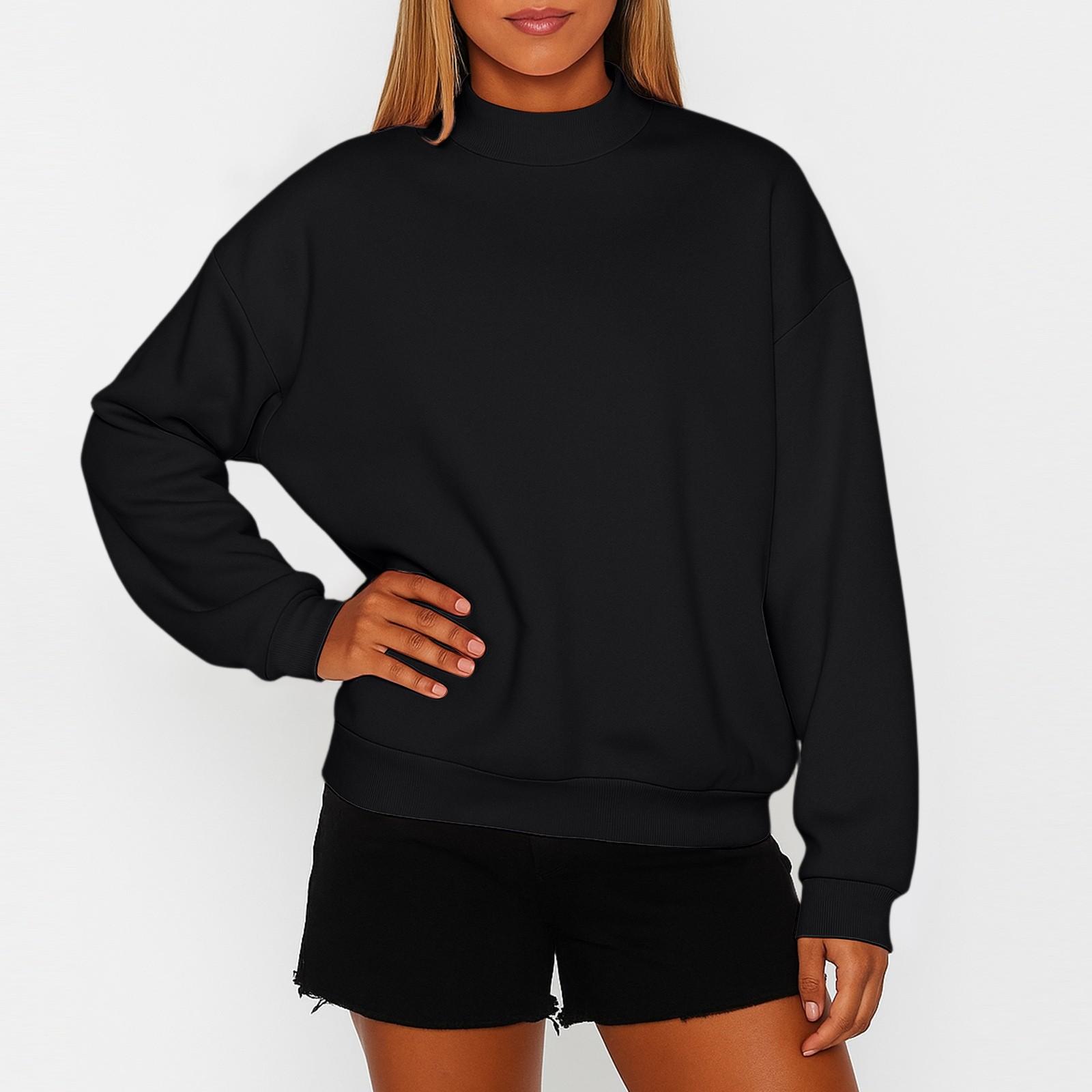 Damen Fleece-Sweatshirt in Unifarben mit kleinem Stehkragen und lockerer Passform S schwarz von Joom DACH