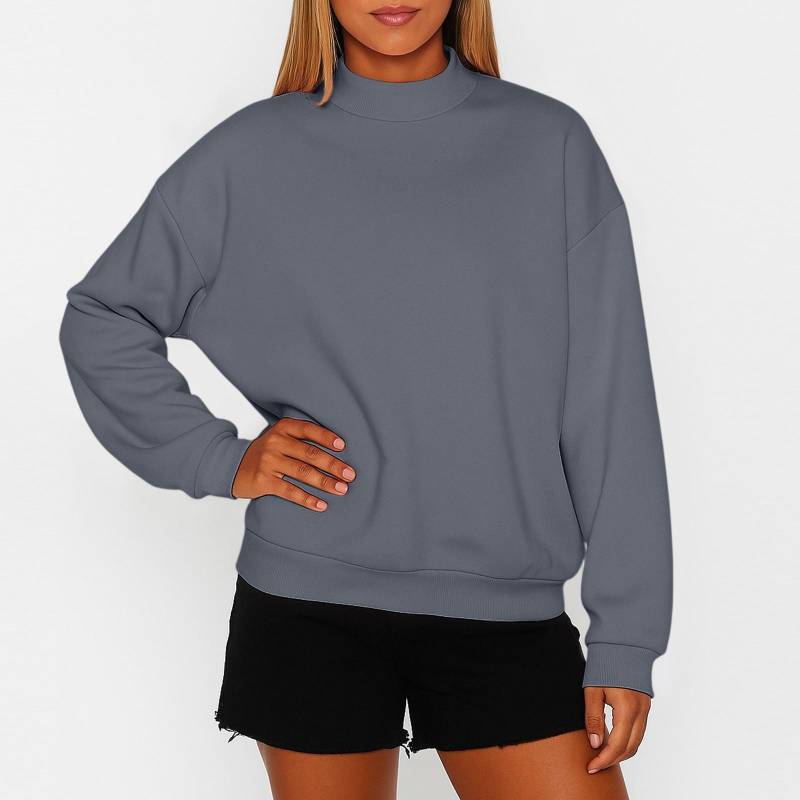 Damen Fleece-Sweatshirt in Unifarben mit kleinem Stehkragen und lockerer Passform XL von Joom DACH