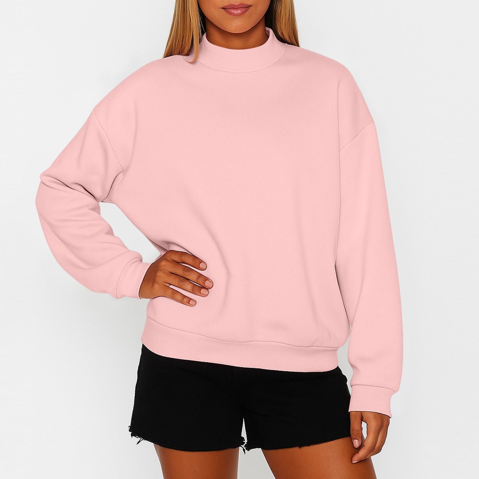 Damen Fleece-Sweatshirt in Unifarben mit kleinem Stehkragen und lockerer Passform XL rosa von Joom DACH