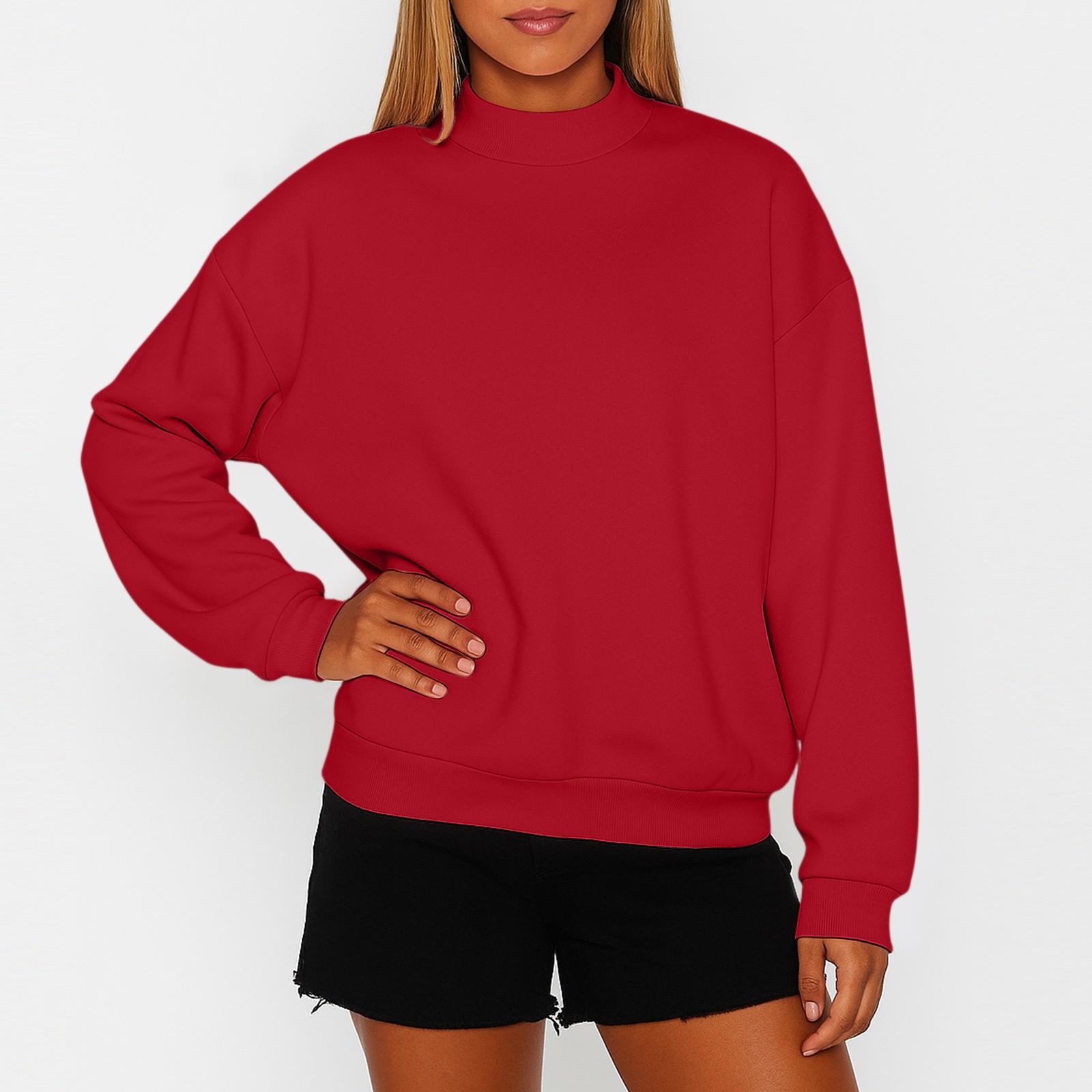 Damen Fleece-Sweatshirt in Unifarben mit kleinem Stehkragen und lockerer Passform XL rot von Joom DACH