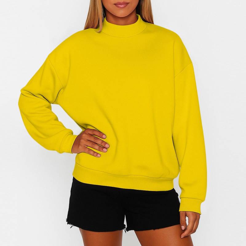 Damen Fleece-Sweatshirt in Unifarben mit kleinem Stehkragen und lockerer Passform XXL gelb von Joom DACH