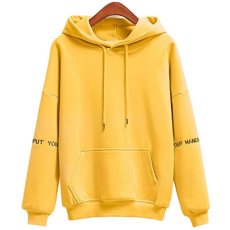 Damen-Fleece-verdicktes Sweatshirt mit Kapuze, lässiges Oberteil, lockere Jacke M gelb von Joom DACH
