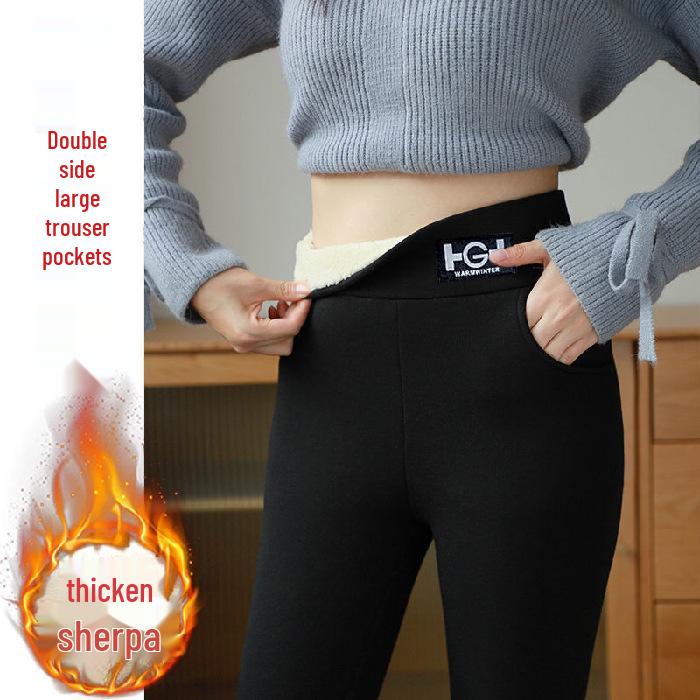 Damen Fleecegefütterte Lammwoll-Leggings - 2025 Herbst/Winter Slim Fit Bleistifthose 2XL schwarz von Joom DACH