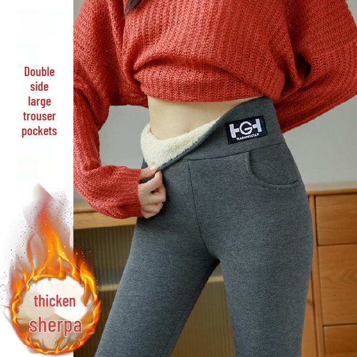 Damen Fleecegefütterte Lammwoll-Leggings - 2025 Herbst/Winter Slim Fit Bleistifthose 2XL dunkelgraue von Joom DACH