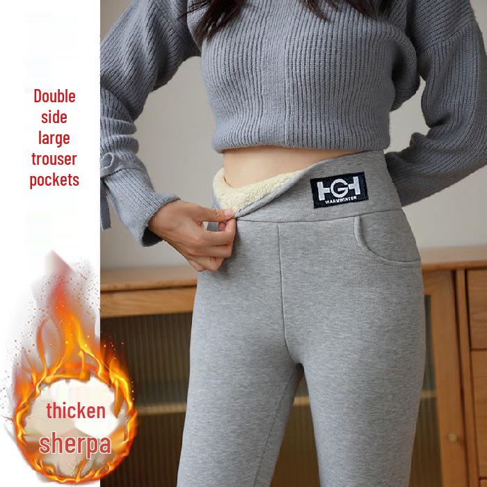 Damen Fleecegefütterte Lammwoll-Leggings - 2025 Herbst/Winter Slim Fit Bleistifthose 2XL hellgrau von Joom DACH