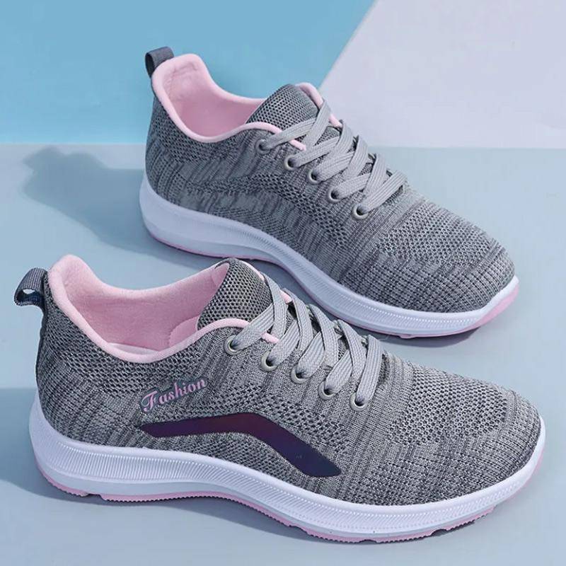 Damen Flying Woven Sportschuhe Frühling und Herbst Mesh Atmungsaktive Freizeitschuhe Rutschfester leichter Laufschuh 35 grau von Joom DACH