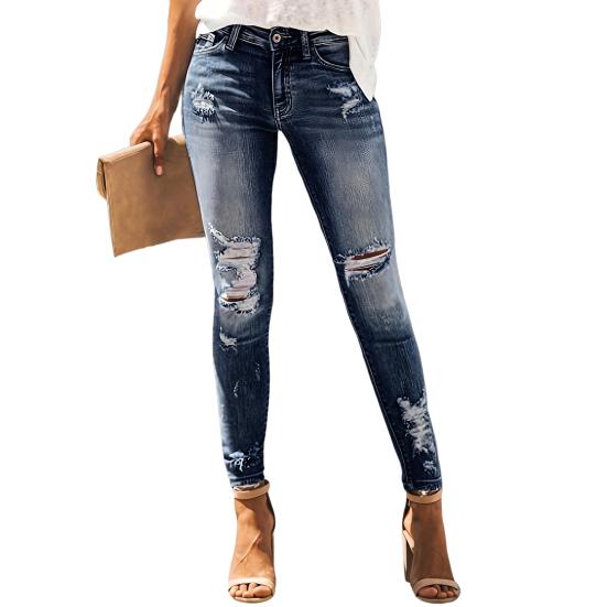 Damen Formende Skinny Jeans High Waist Zerrissen Distressed Denimhosen Stretch Legging M dunkelblaue von Joom DACH