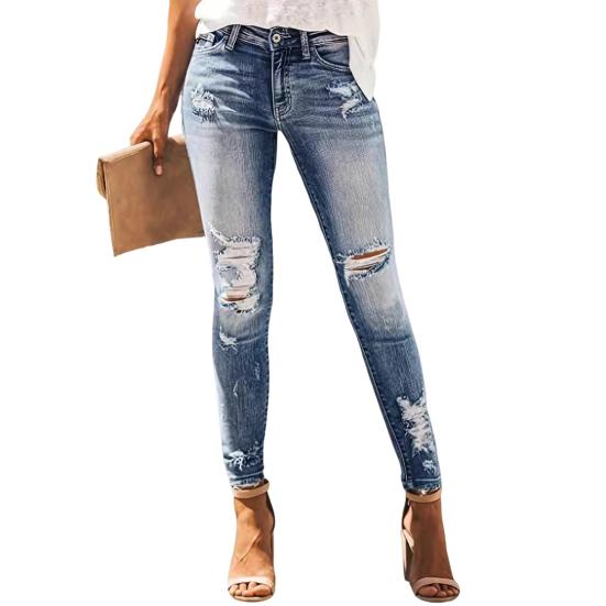 Damen Formende Skinny Jeans High Waist Zerrissen Distressed Denimhosen Stretch Legging S blau von Joom DACH