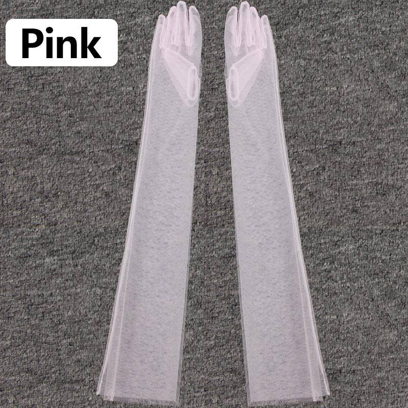 Damen-Fotografie-Handschuhe aus durchsichtiger Spitze, ultradünn, Ellenbogen lang, voller Finger, transparent rosa von Joom DACH