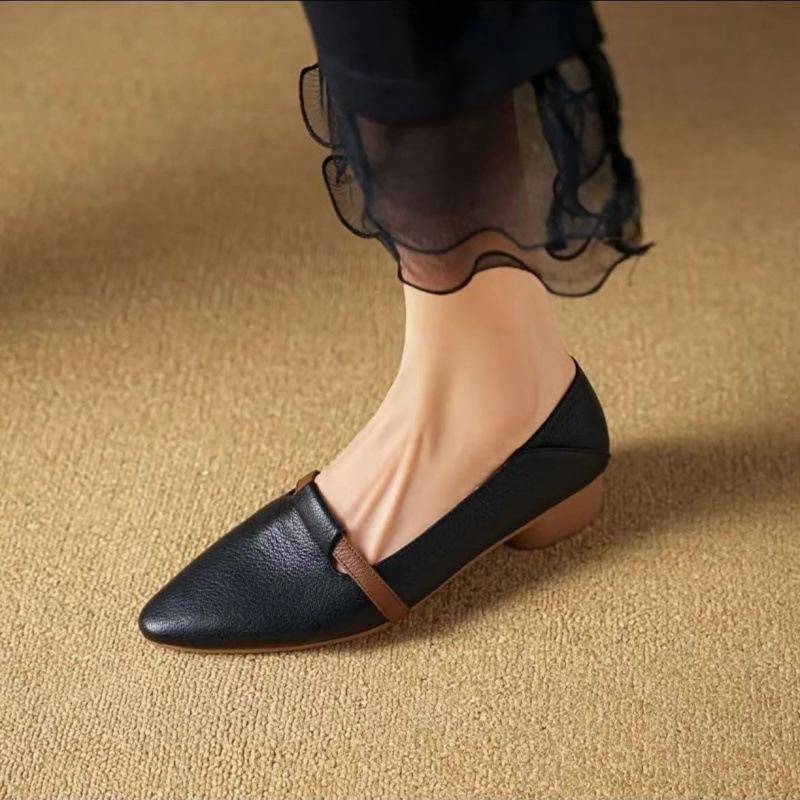 Damen Französische Retro Freizeit High Heel Schuhe Mode Leder Bequeme Arbeitsschuhe 35 schwarz von Joom DACH