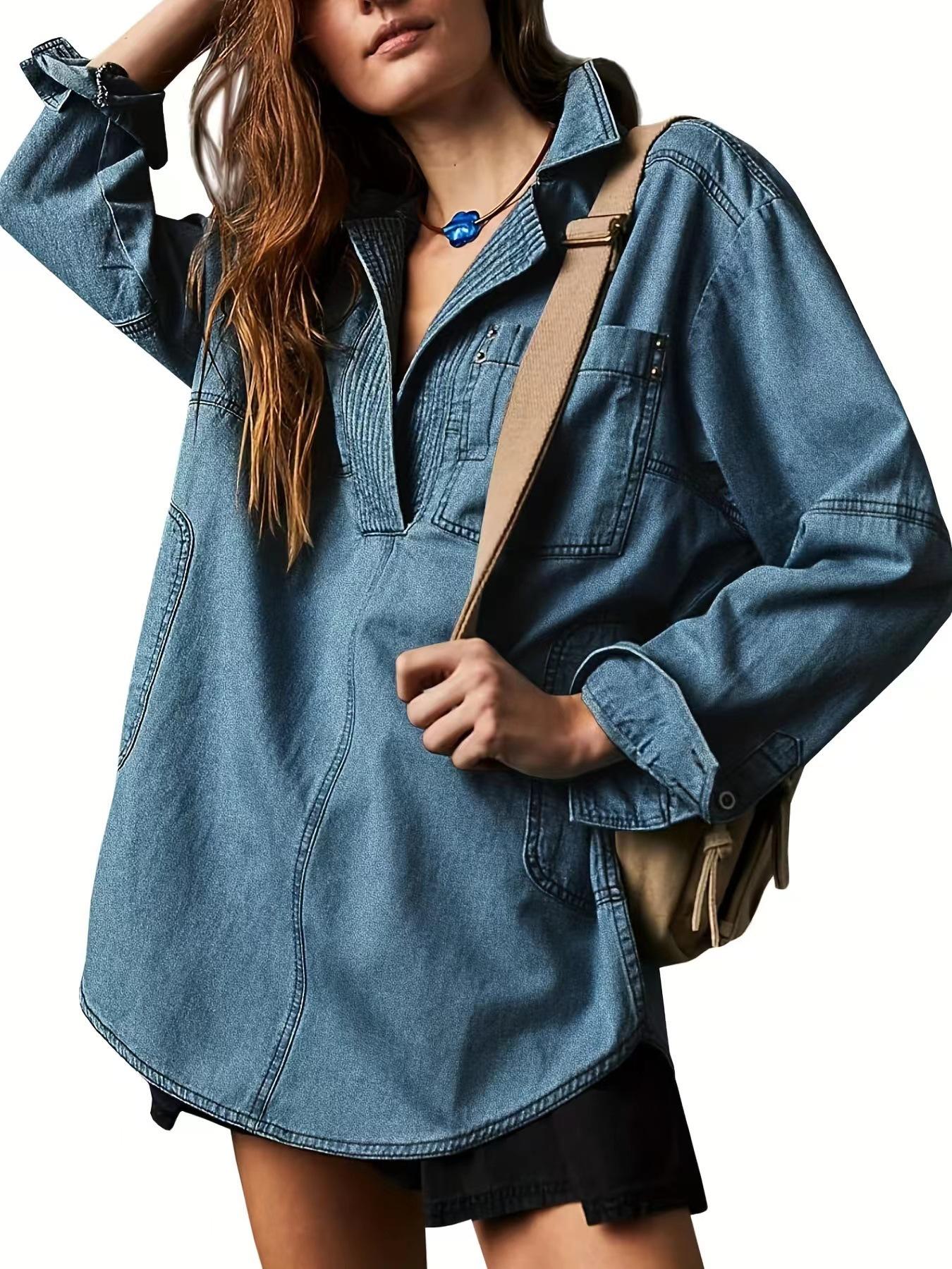 Damen Freizeit Jeanshemd Langarm Button-Down-Hemd Locker Geschnitten Distressed Gewaschen Blau Schwarz Hellblau 3XL dunkelblaue Damen Freizeit Jeanshemd Langarm Button-Down-Hemd Locker Geschnitten Distressed Gewaschen Blau Schwarz Hellblau 3XL dunkelblaue von Joom DACH