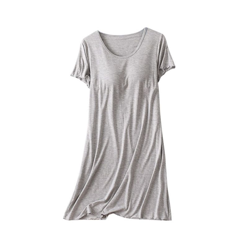 Damen Freizeit Kurzarm Nachthemd Einfarbiges Pyjamakleid mit BH-Polster L von Joom DACH