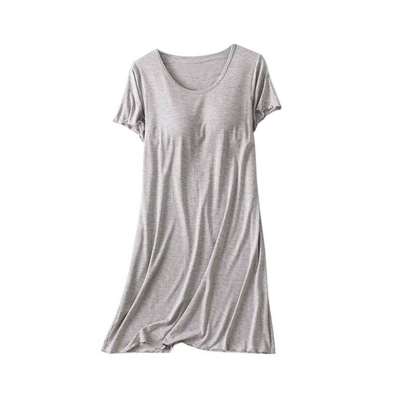 Damen Freizeit Kurzarm Nachthemd Einfarbiges Pyjamakleid mit BH-Polster XXL von Joom DACH