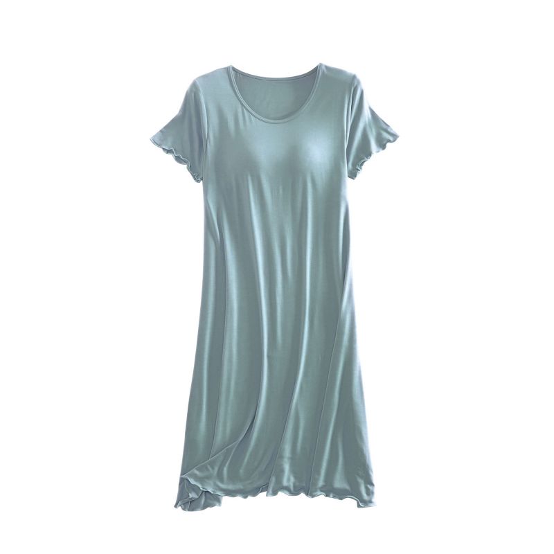 Damen Freizeit Kurzarm Nachthemd Einfarbiges Pyjamakleid mit BH-Polster XXL von Joom DACH