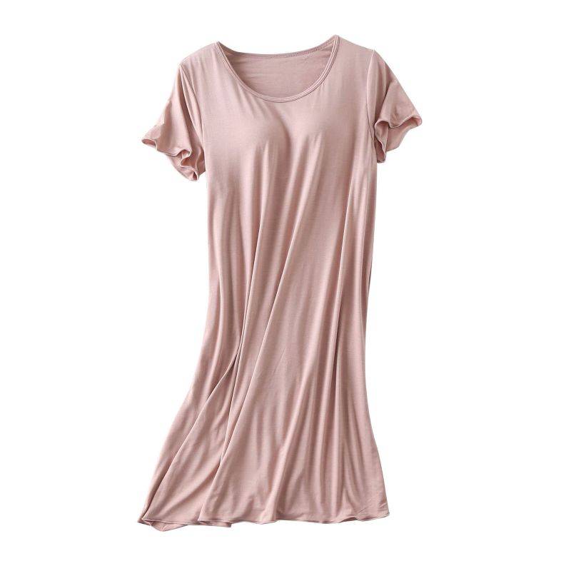 Damen Freizeit Kurzarm Nachthemd Einfarbiges Pyjamakleid mit BH-Polster XXL von Joom DACH