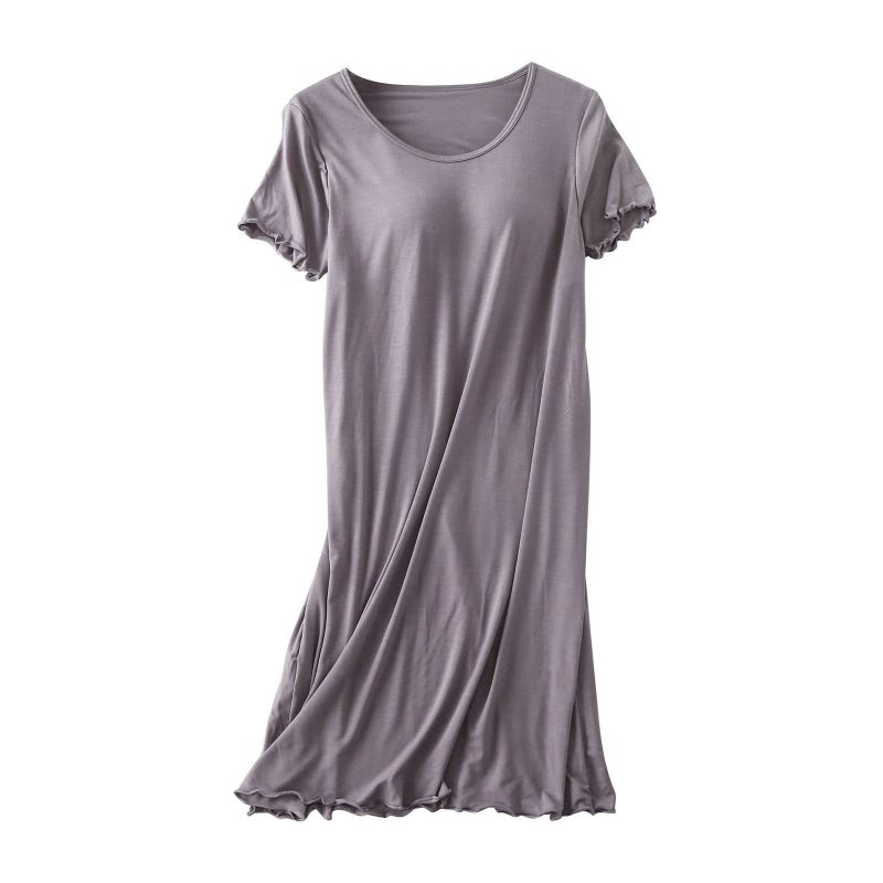 Damen Freizeit Kurzarm Nachthemd Einfarbiges Pyjamakleid mit BH-Polster XXL von Joom DACH