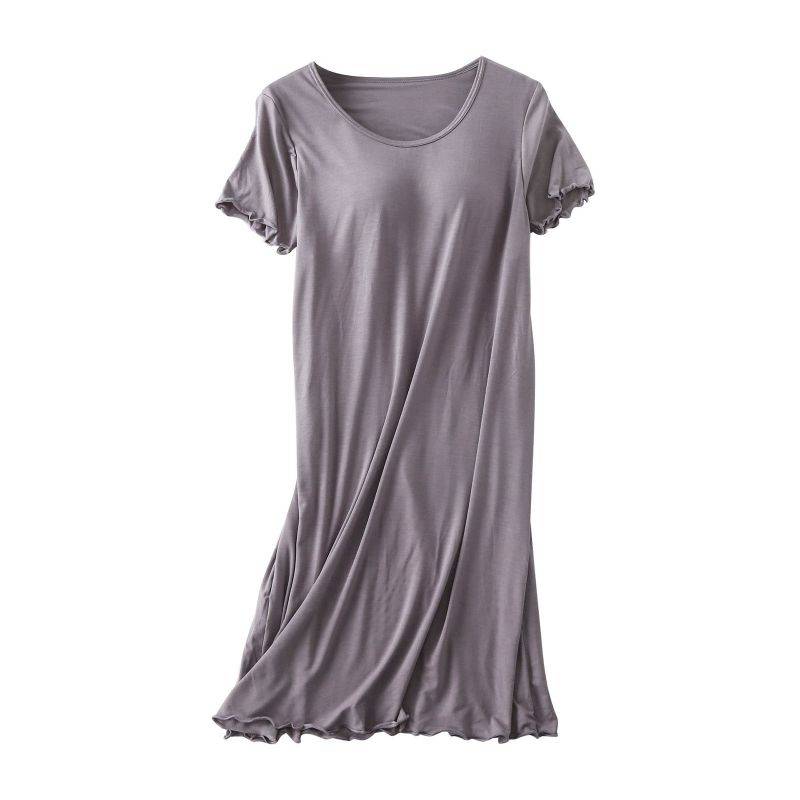 Damen Freizeit Kurzarm Nachthemd Einfarbiges Pyjamakleid mit BH-Polster XXL von Joom DACH