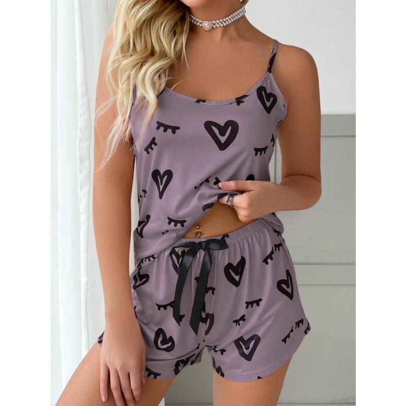 Damen Freizeit Pyjama Set mit Herzmuster Dunkelrosa M violett Damen Freizeit Pyjama Set mit Herzmuster Dunkelrosa M violett von Joom DACH