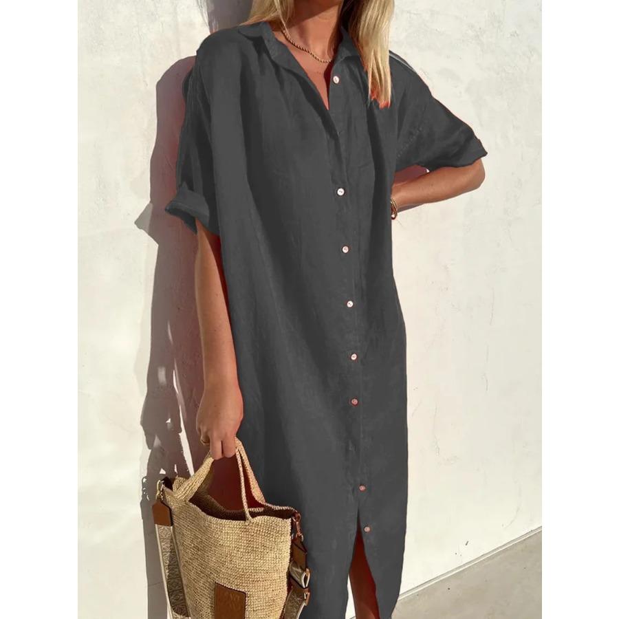 Damen Freizeit Reverskragen Locker Knopfleiste Hemdkleid Frühling Sommer Vintage Lang Maxi Sommerkleid XL dunkelgrau Damen Freizeit Reverskragen Locker Knopfleiste Hemdkleid Frühling Sommer Vintage Lang Maxi Sommerkleid XL dunkelgrau von Joom DACH