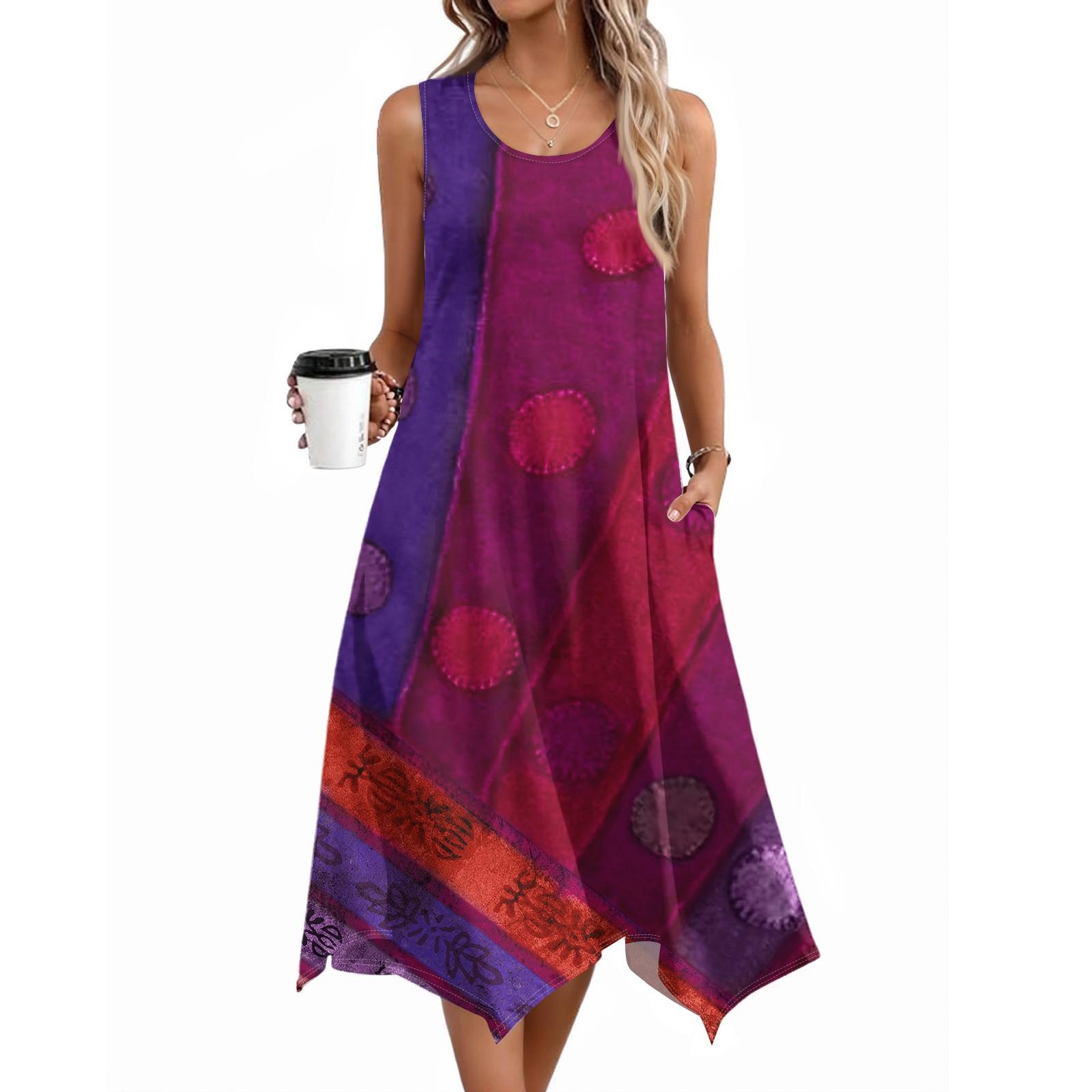 Damen Freizeitkleid für den Sommer, Tankkleid, lockeres Strandkleid mit Taschen, ausgestelltes Midi-Sommerkleid M rot von Joom DACH