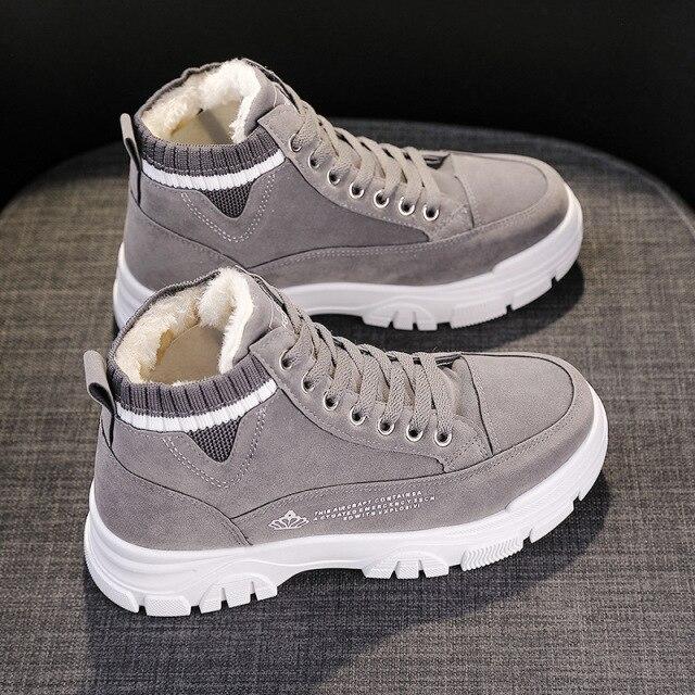 Damen Freizeitschuhe Schnürschuhe Mode Sneaker Plateau Schneestiefel Winter Damenstiefel Warmes Plüsch Damen Schuhe Zapatos De Mujer 40 graue von Joom DACH