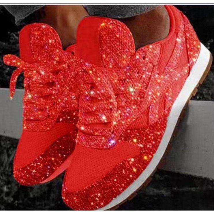 Damen Freizeitschuhe mit Glitzer, flache Schuhe, Schnürschuhe, Sneakers, Laufschuhe für draußen, Übergröße 37 rot von Joom DACH