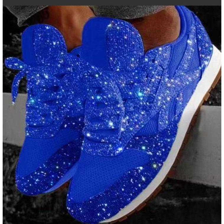 Damen Freizeitschuhe mit Glitzer, flache Schuhe, Schnürschuhe, Sneakers, Laufschuhe für draußen, Übergröße 42 navy blau von Joom DACH