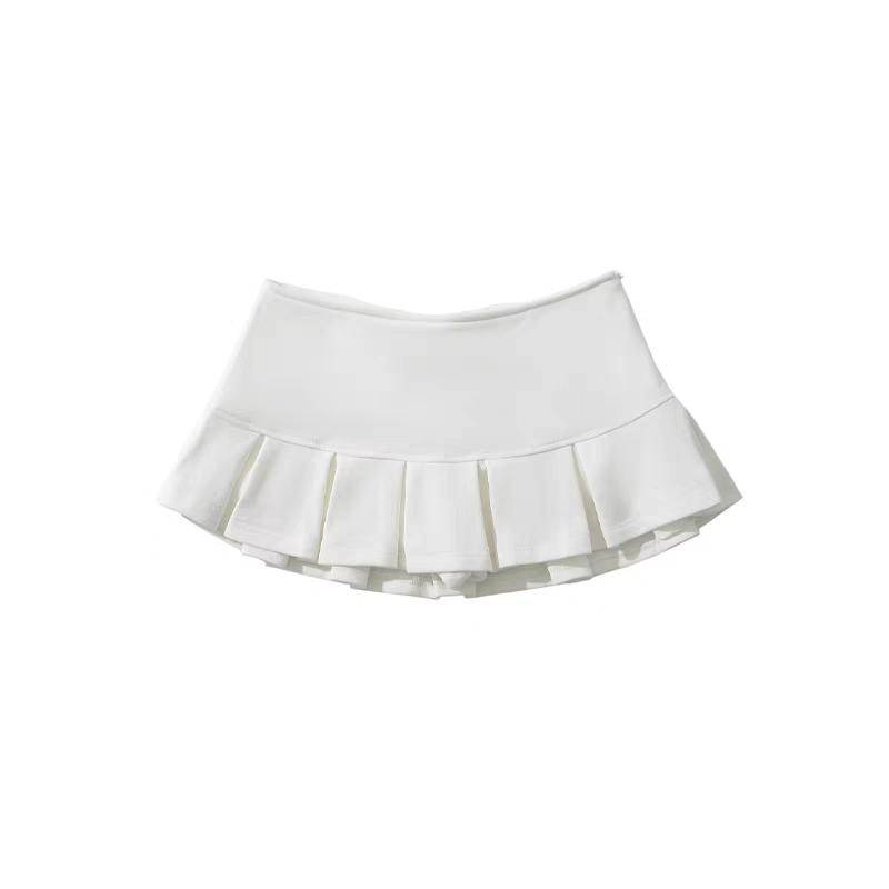 Damen Frottee Stoff Niedrige Taille Y2K Minirock Breite Faltendekoration Hellgrau Volant A Linie Skort Heiß Süß Sommer M weiß von Joom DACH