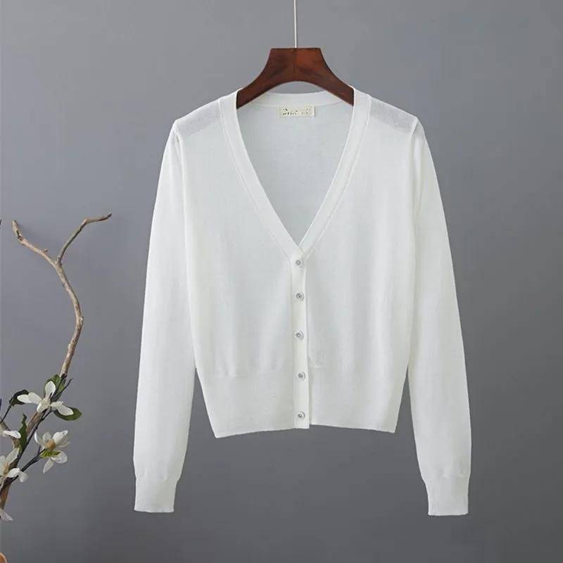 Damen Frühling/Sommer Sonnenschutz Lässige Strickjacke V-Ausschnitt Einreihig Aushöhlen Dünne Mäntel M weiß von Joom DACH