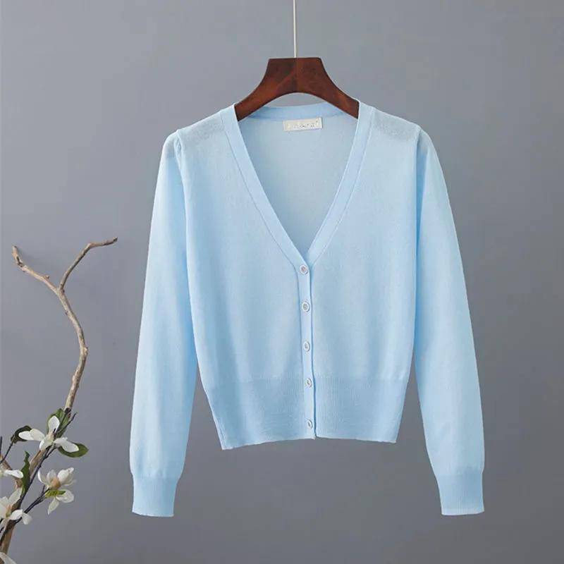 Damen Frühling/Sommer Sonnenschutz Lässige Strickjacke V-Ausschnitt Einreihig Aushöhlen Dünne Mäntel S himmelblaue von Joom DACH